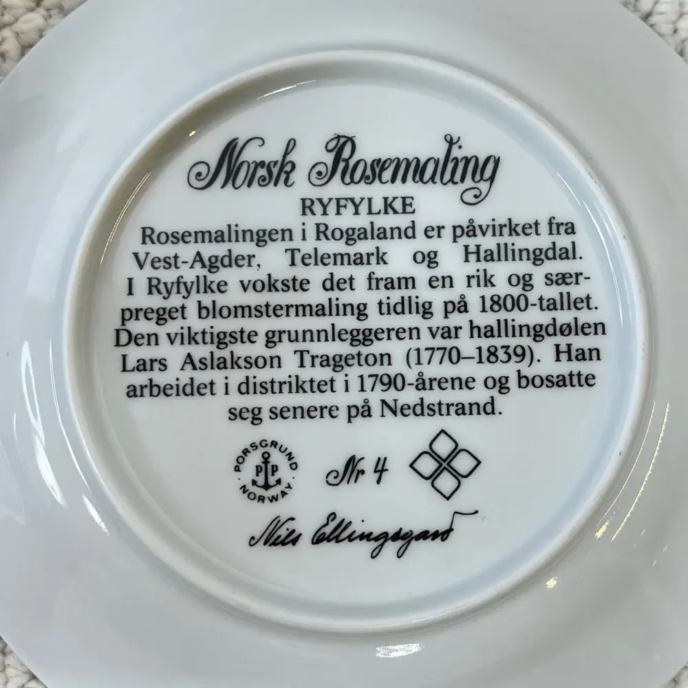 VTG Porsgrund Collector Plates Scandinavian Rosemaling Folk Art Lot of 4 6.75
